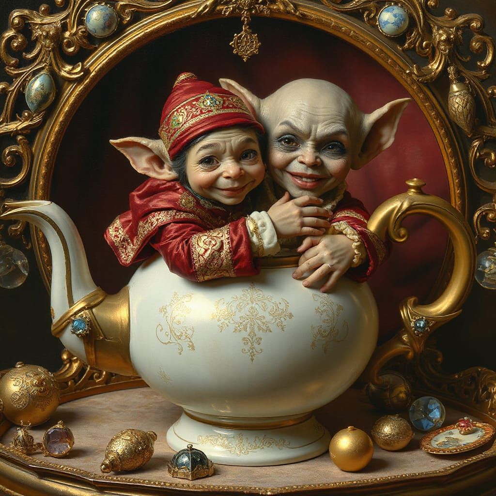 Regal Goblin Family Portrait in Oil Painting Style