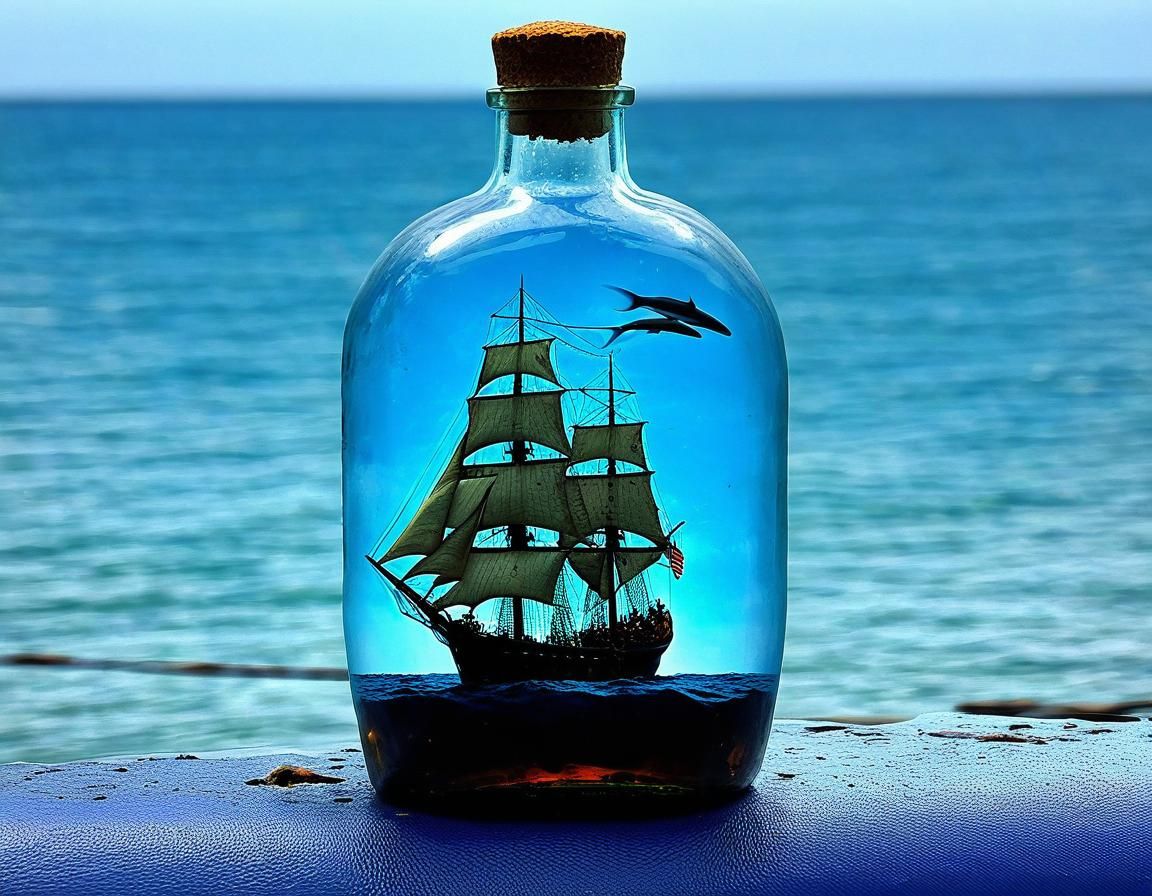 Man-of-War Ship Inside Glass Bottle