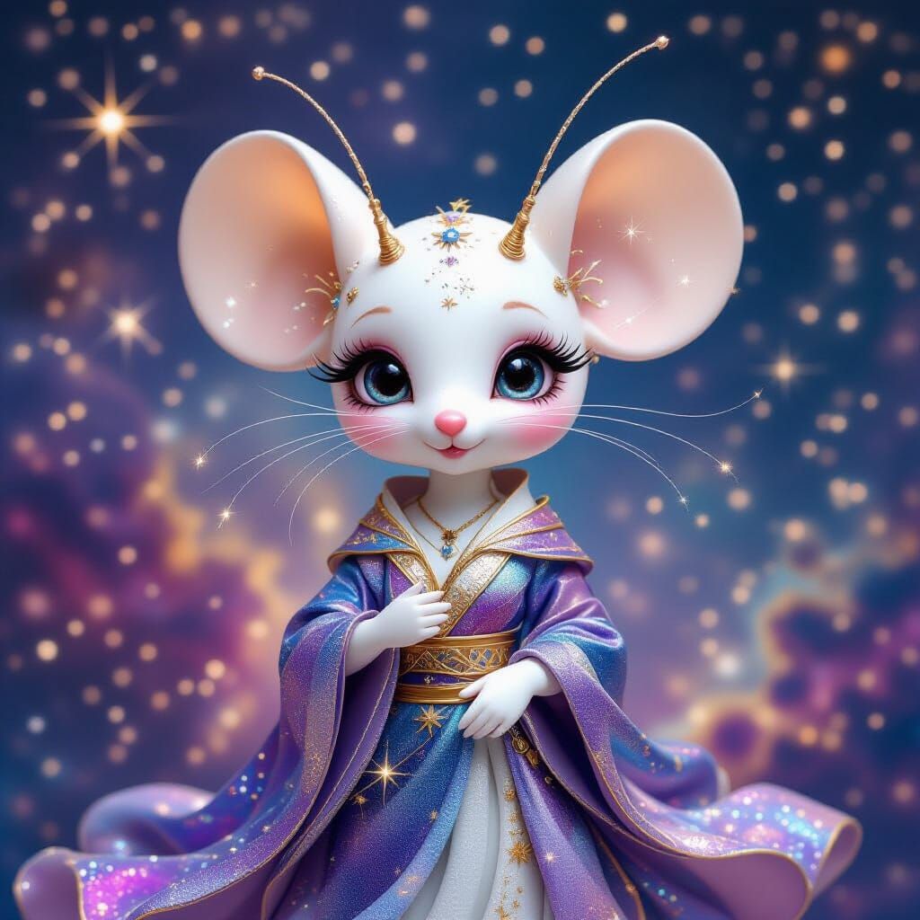 Porcelain Star Alien Mouse as Sagittarius Zodiac Doll