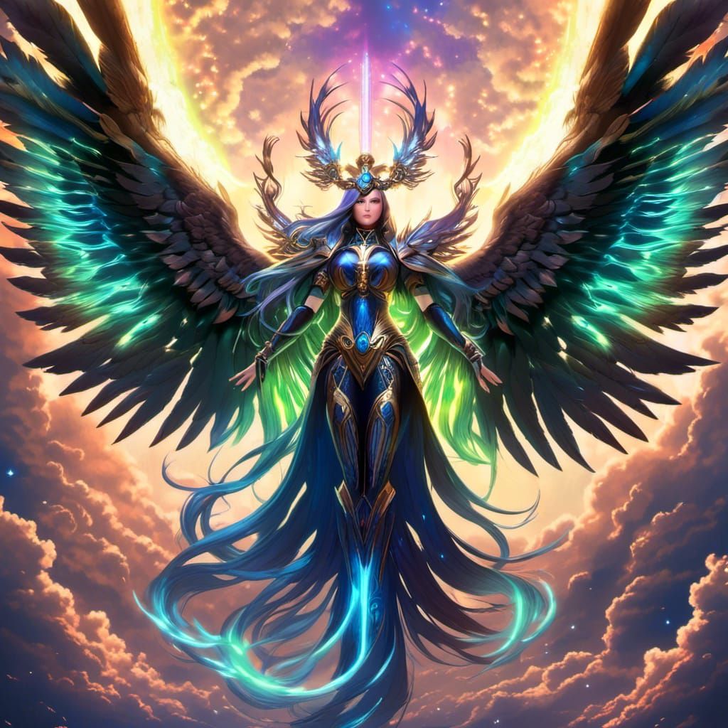 Bio-luminescent Bird God in a World of Warcraft Scenery
