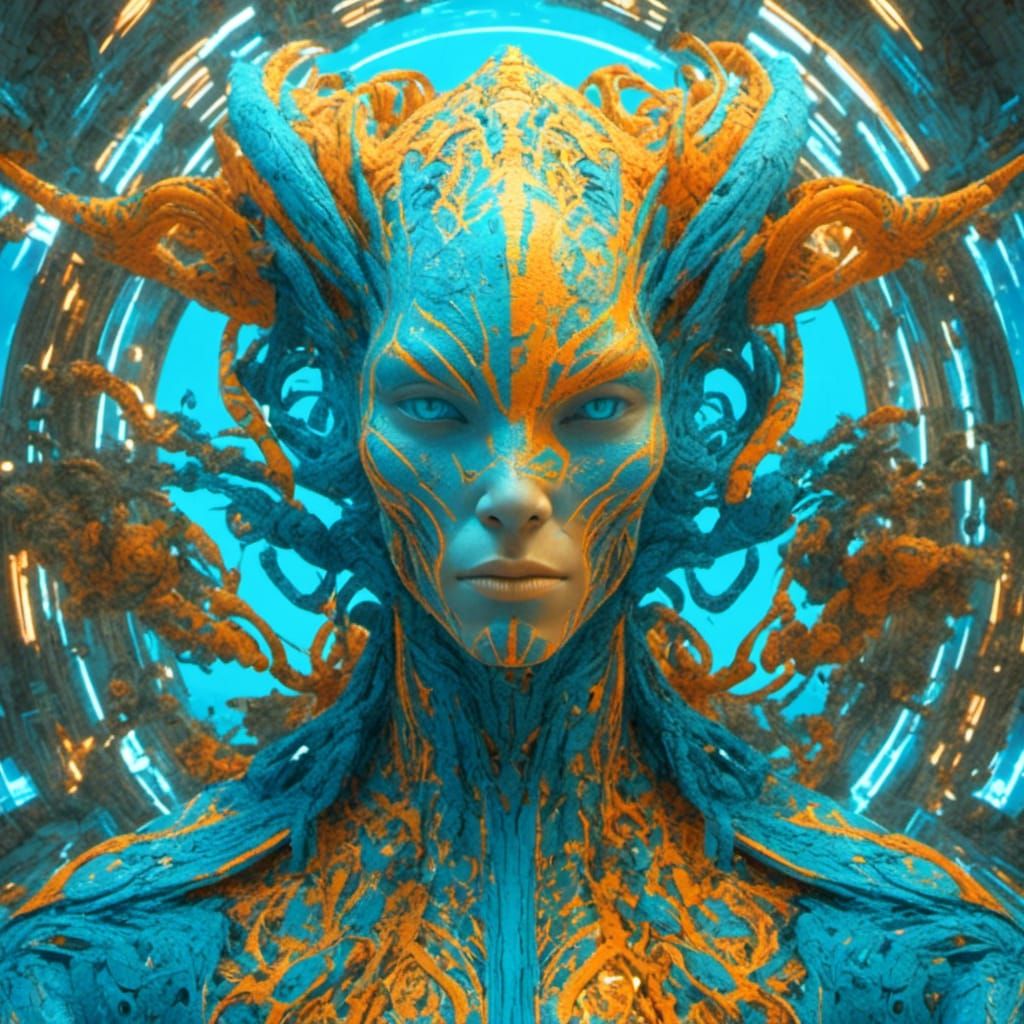 Cybertech Noir Alien Portrait with Glowing Bio Lights