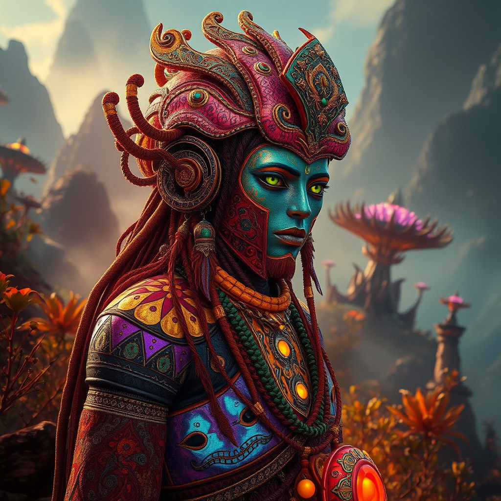 Peruvian Alien in a Fantastical Landscape