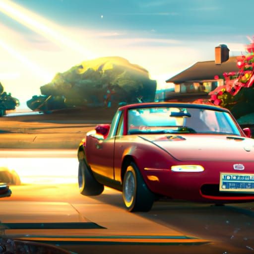 1990 Mazda Miata in Studio Ghibli Anime Style