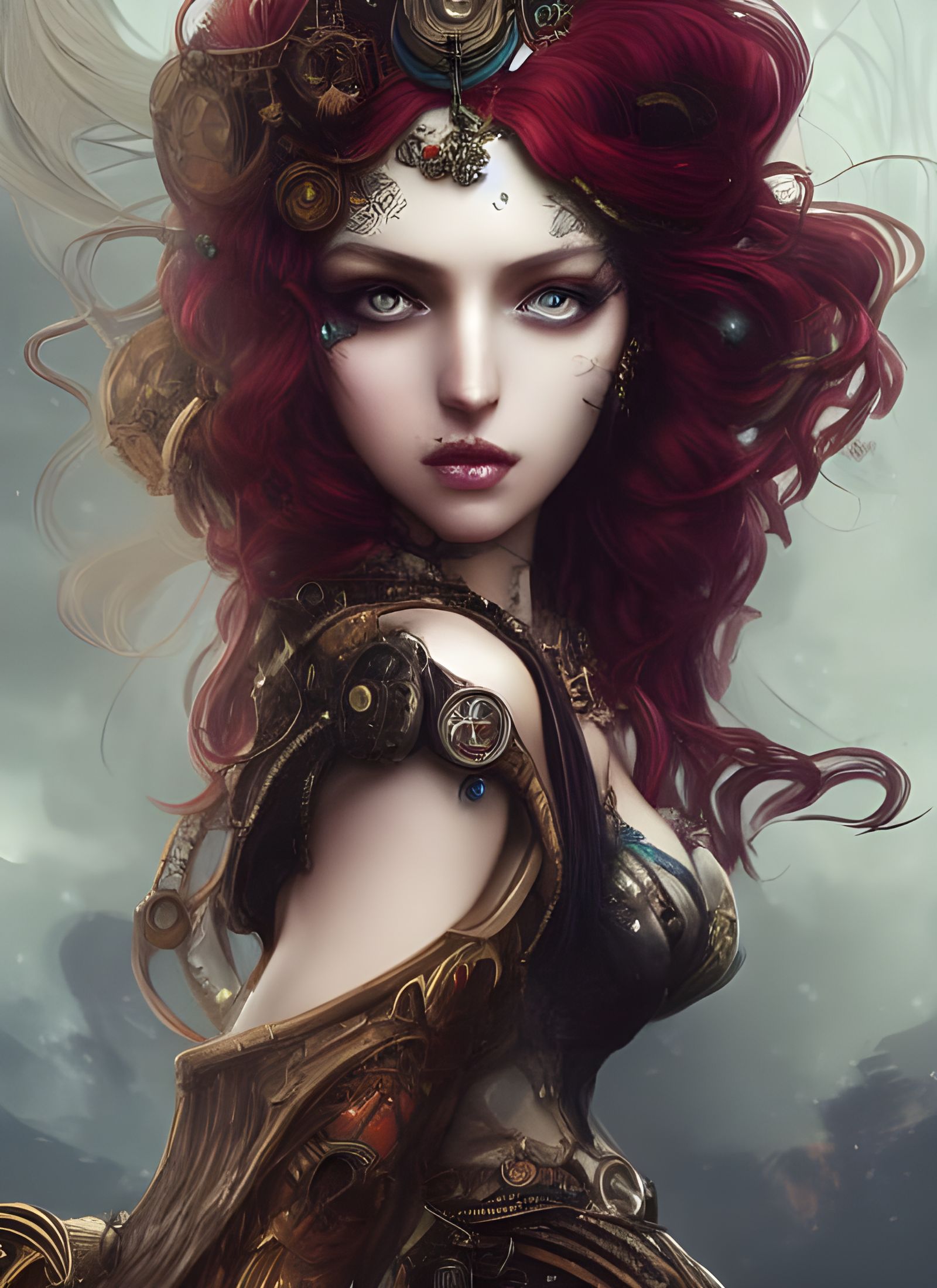 Steampunk Galaxy Goddess Portrait in Digital Art Style