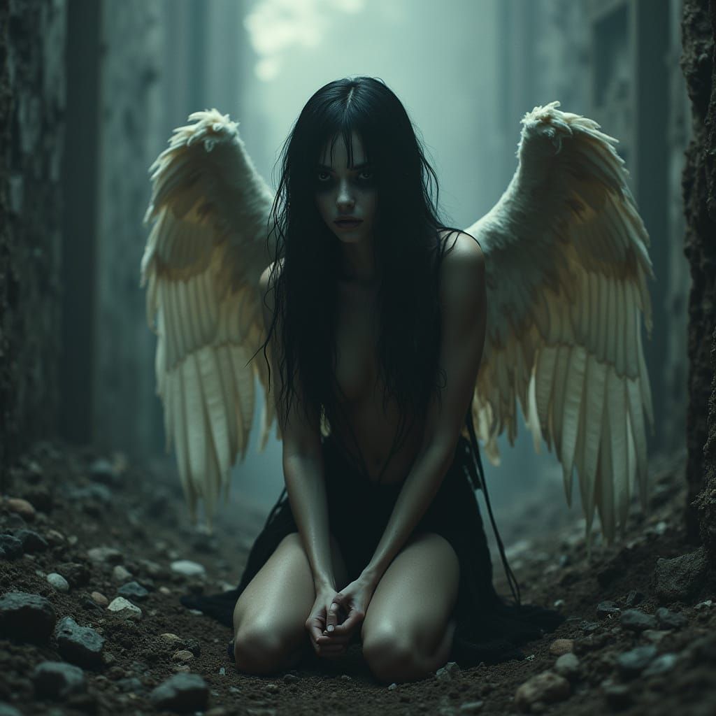 Fallen Angel in Glitched Dark Error Punk World