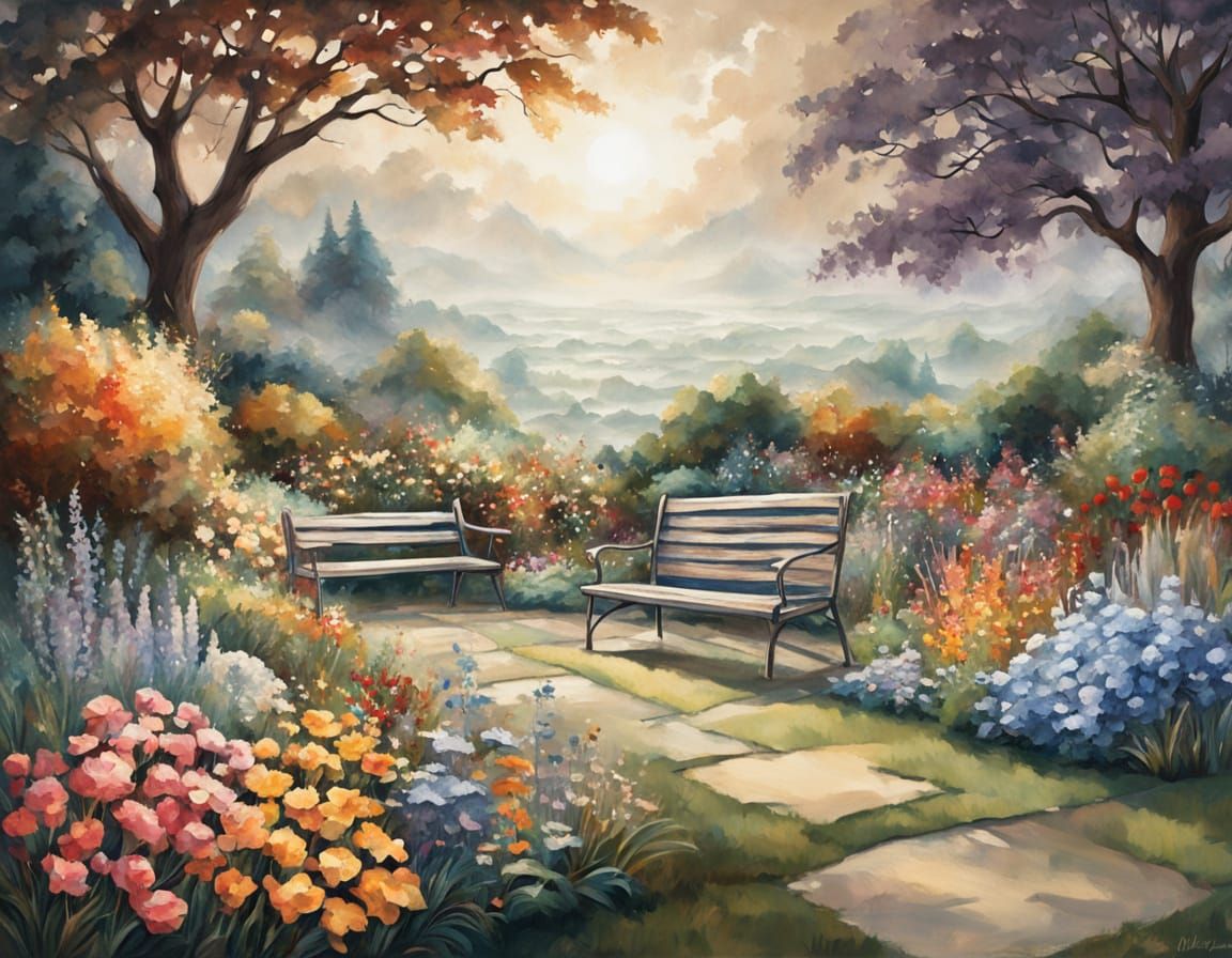 Monochromatic Garden in Quilt Art Style