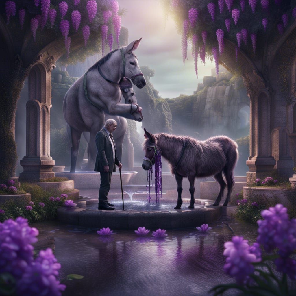 Zombie and Donkey by Fountain: Digital Matte Painting