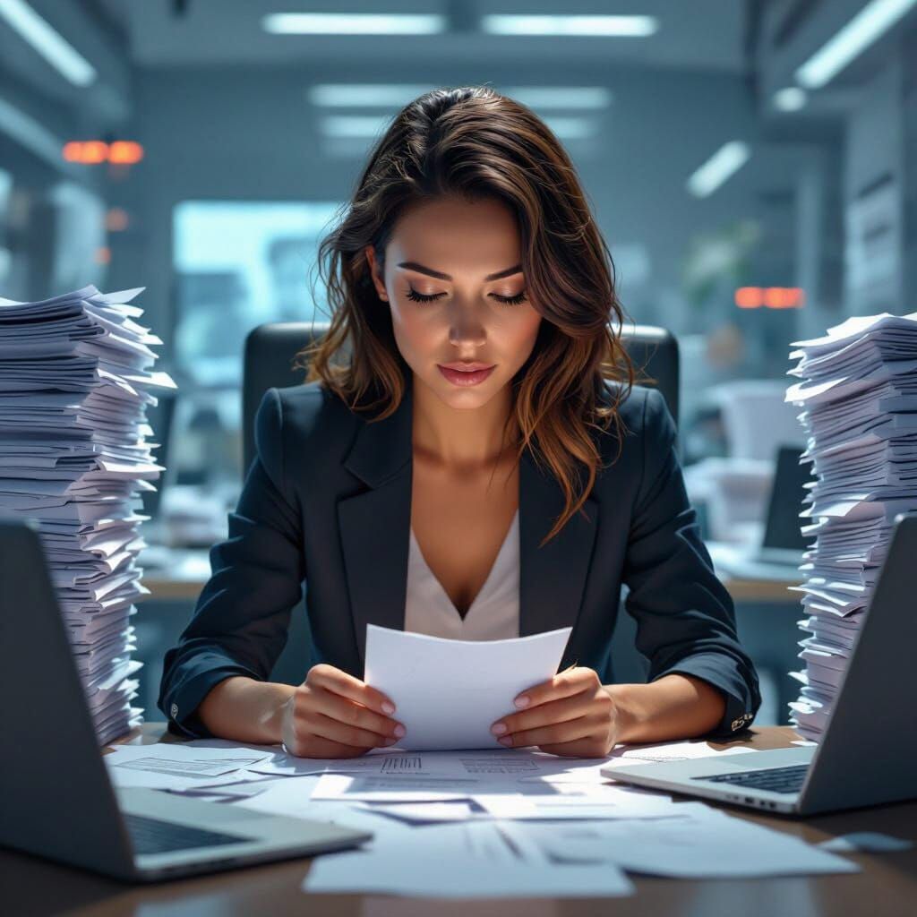 Woman Compressing PDF in Futuristic Digital Art Style