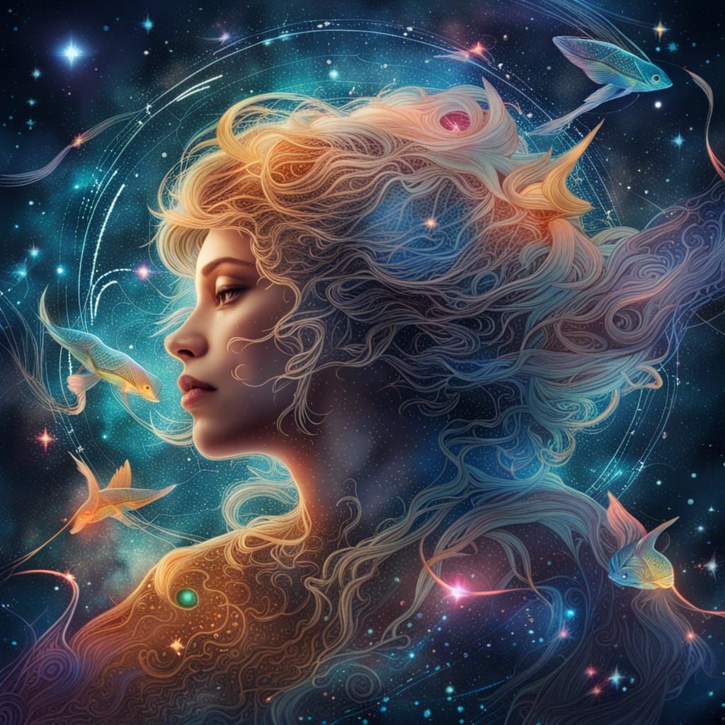 Pisces Constellation in Space: Holographic Astral Illustrati...