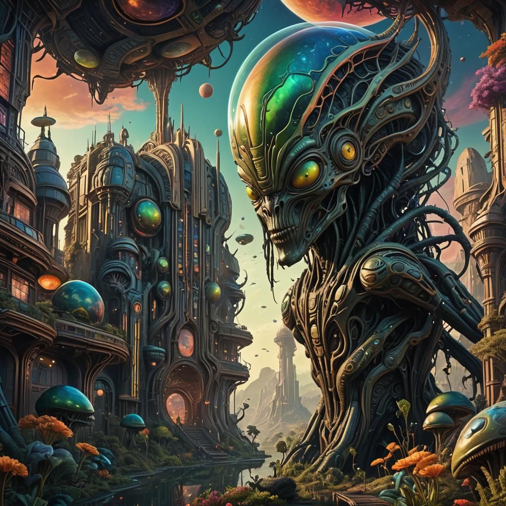 Psychedelic Art Nouveau Alien Fantasy Landscape