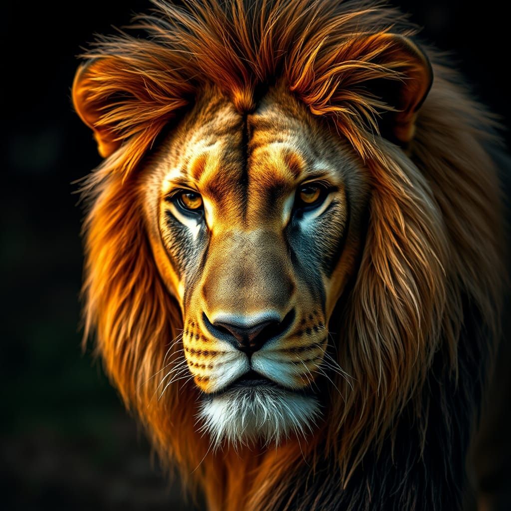 Hyperrealistic Lion Portrait in Sharp Focus