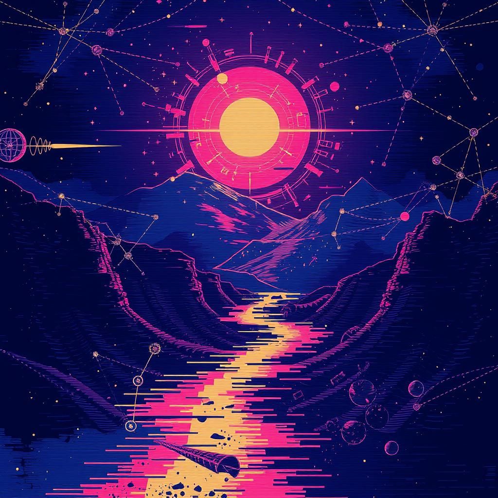 Abstract Glitch Constellation in Maximalist Style