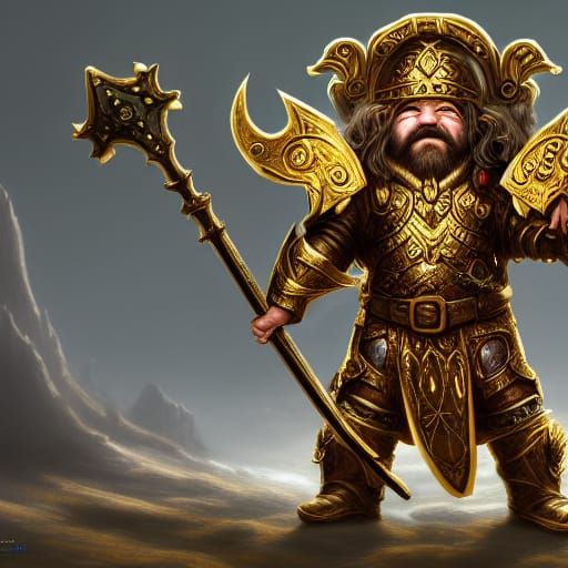 Dwarf King in Gold Armor with Battleaxe
