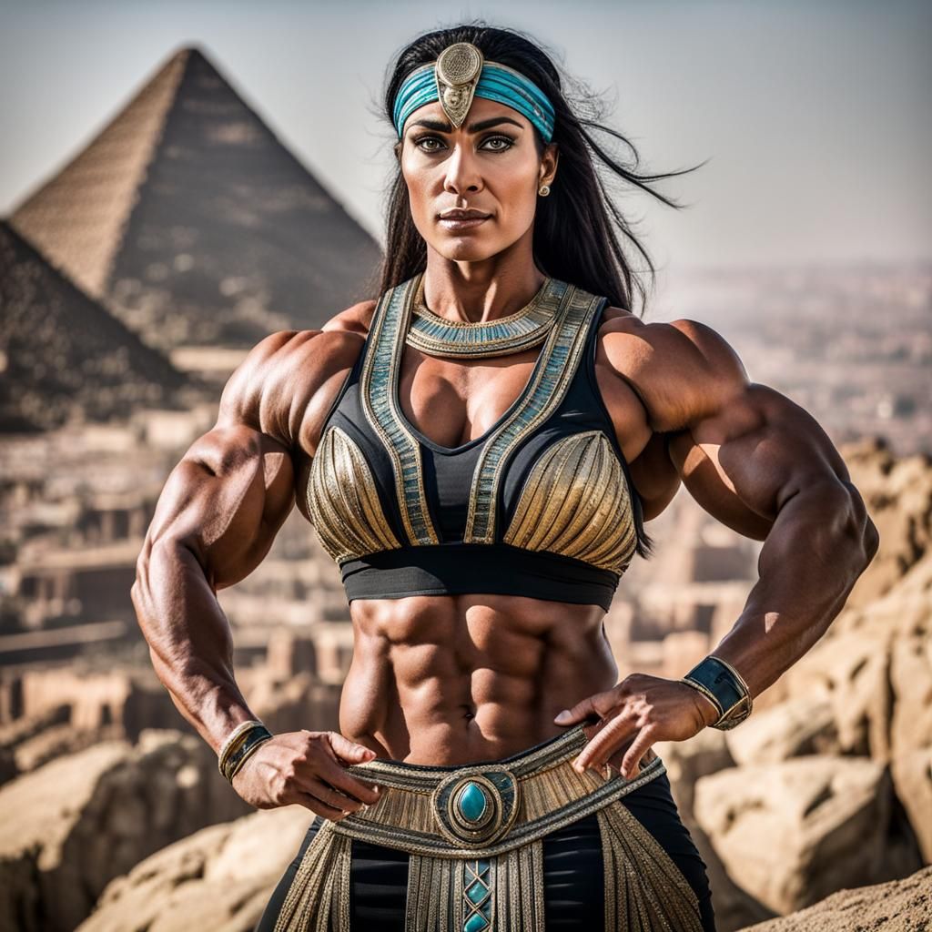 Egyptian Goddess Bodybuilder Portrait: Photorealistic Art