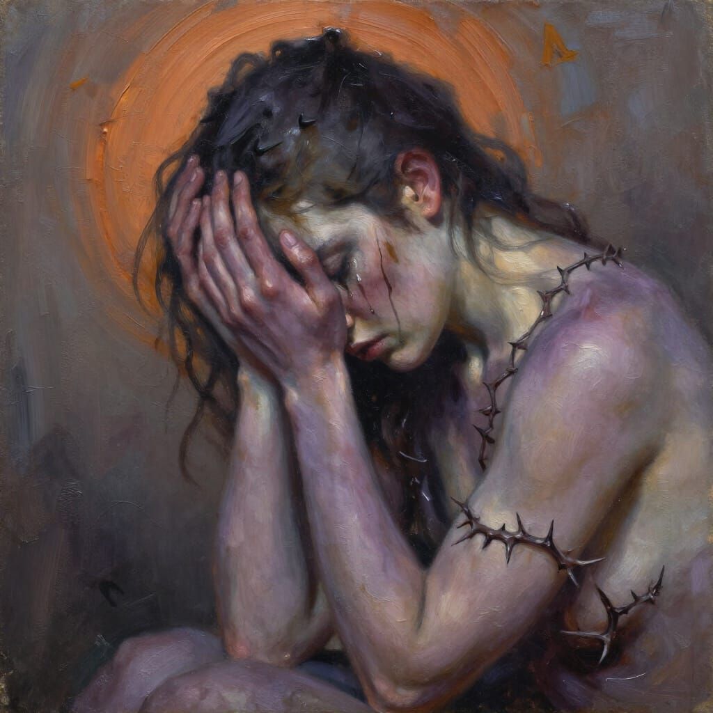 Solitary Figure in Dramatic Oil Painting Portrait