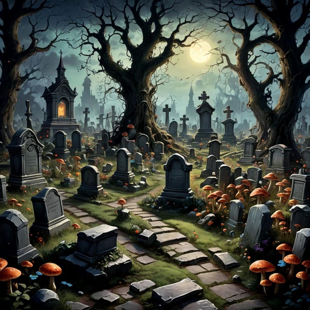 Fantastical Wonderland Graveyard: Detailed Matte Painting