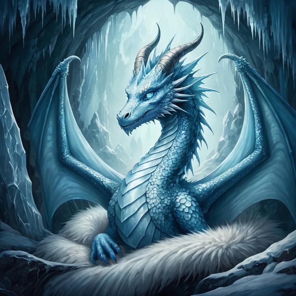 Ethereal Ice Dragon Queen Reigns in Majestic Cavern