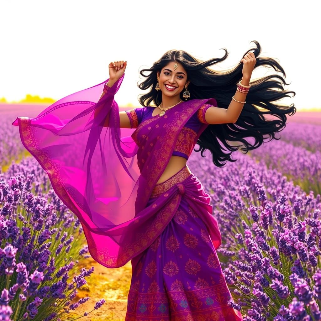 Joyful Indian Woman in Lavender Field