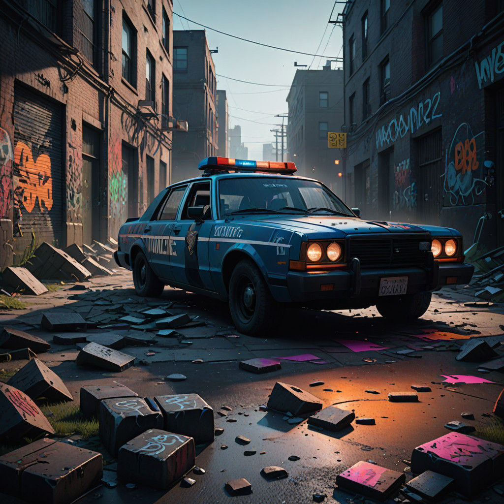 Abandoned Police Car Graffiti in Urban Decay