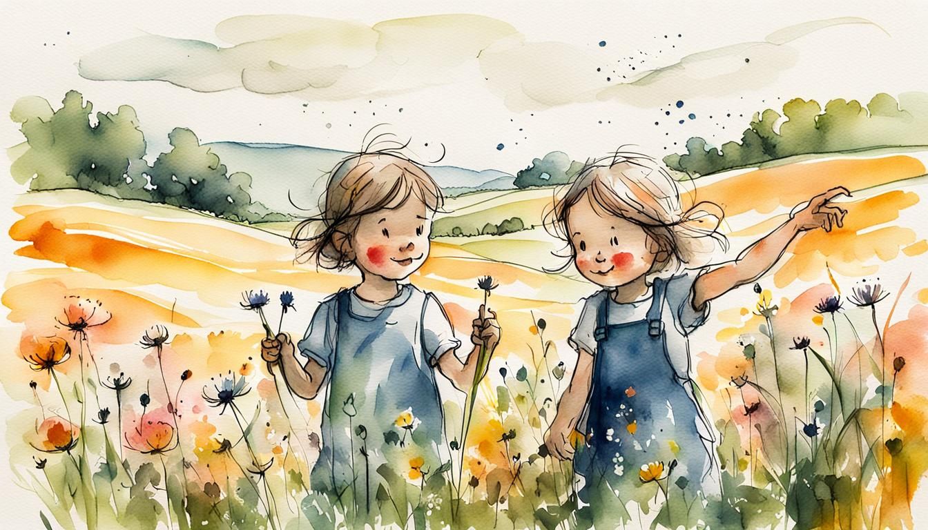 Children in Summer Meadow, Quentin Blake Style