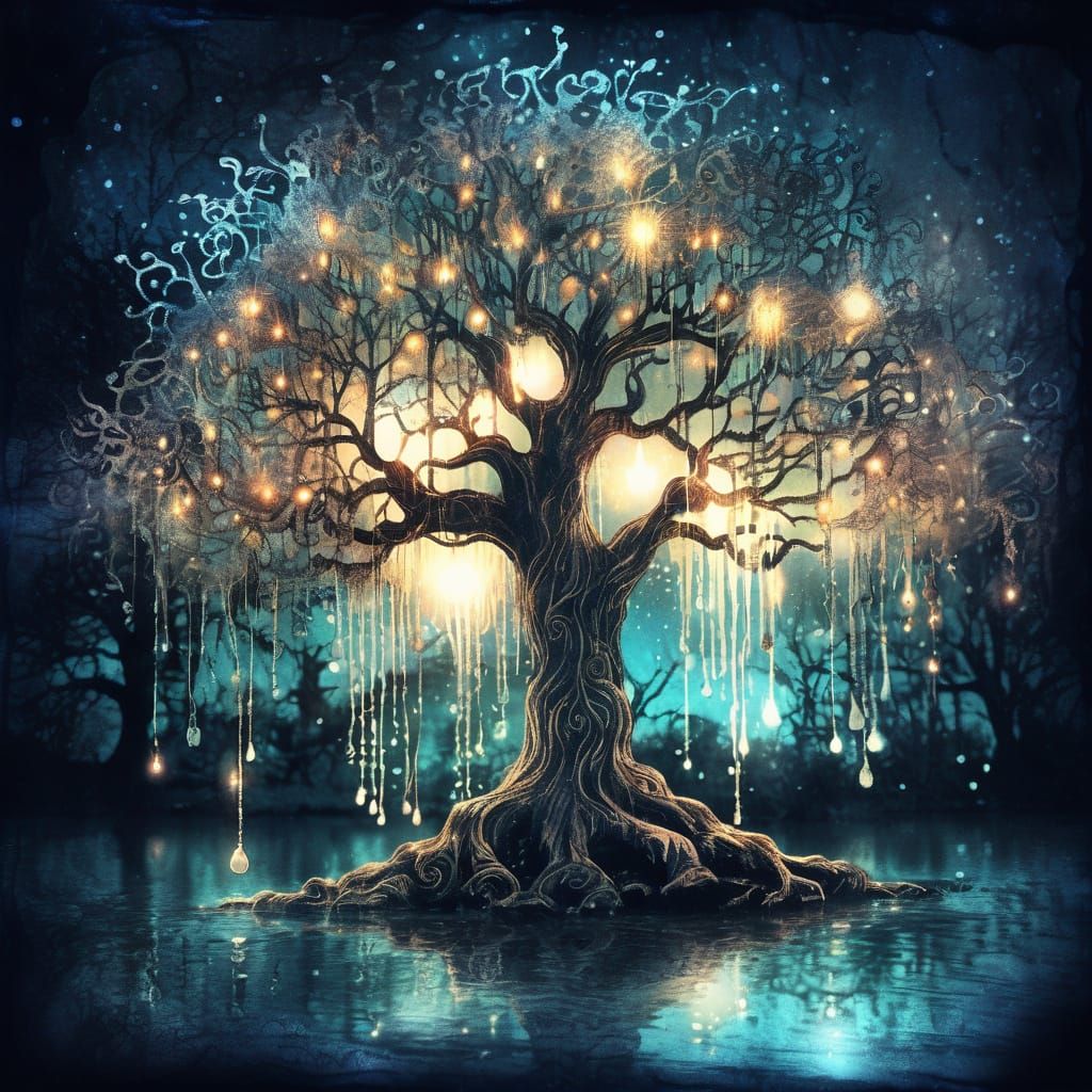 Ethereal Twilight Scene from a Magical Tree