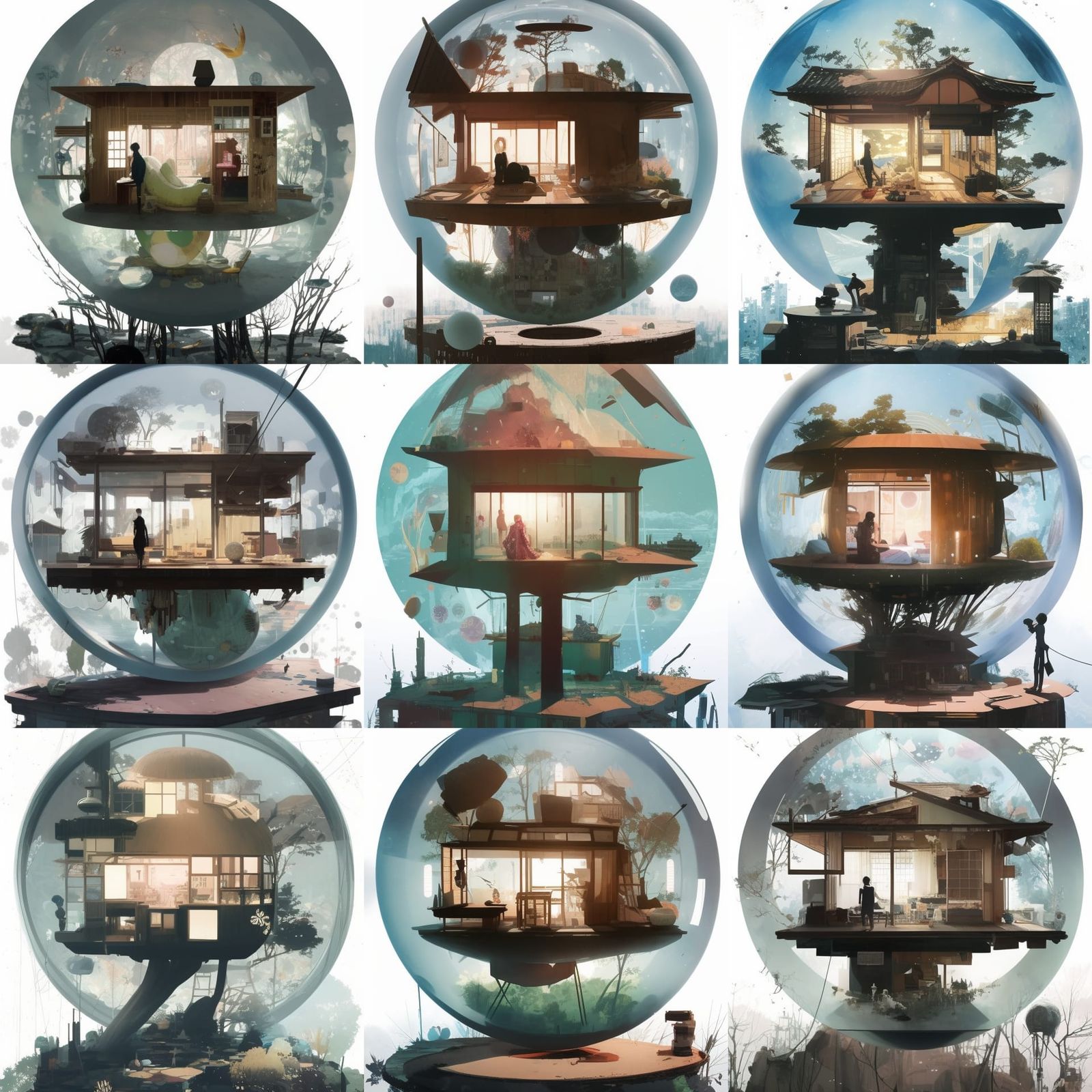 Japanese House Inside Sphere: Digital Illustration