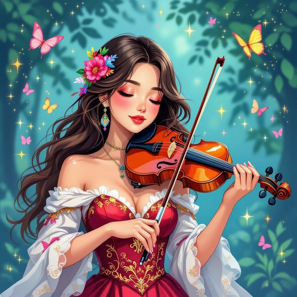 Doodleblend, transcends, Illuminated, vermilion, 🪭🎻🥖🦋, i...