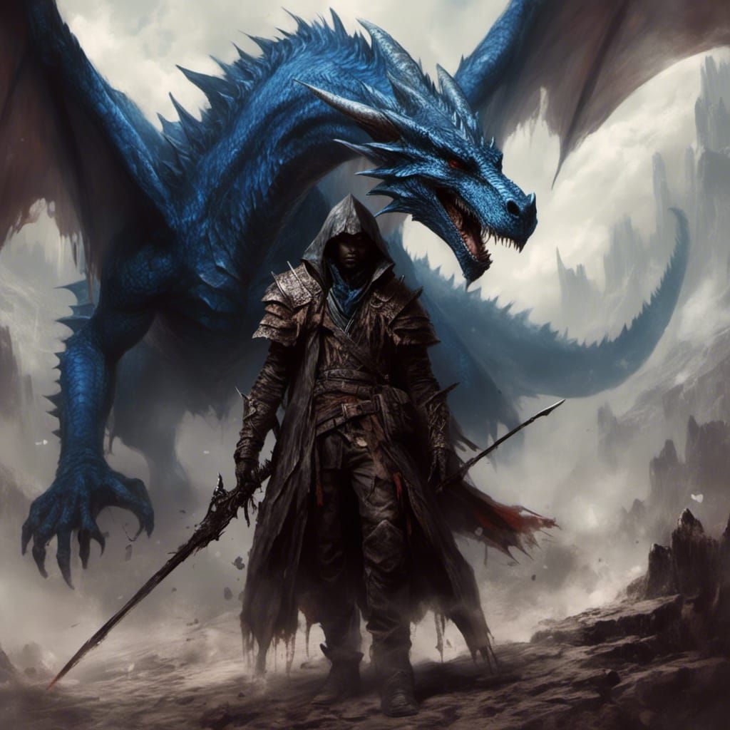 Dragonborn Ranger with Blue Dragon Companion