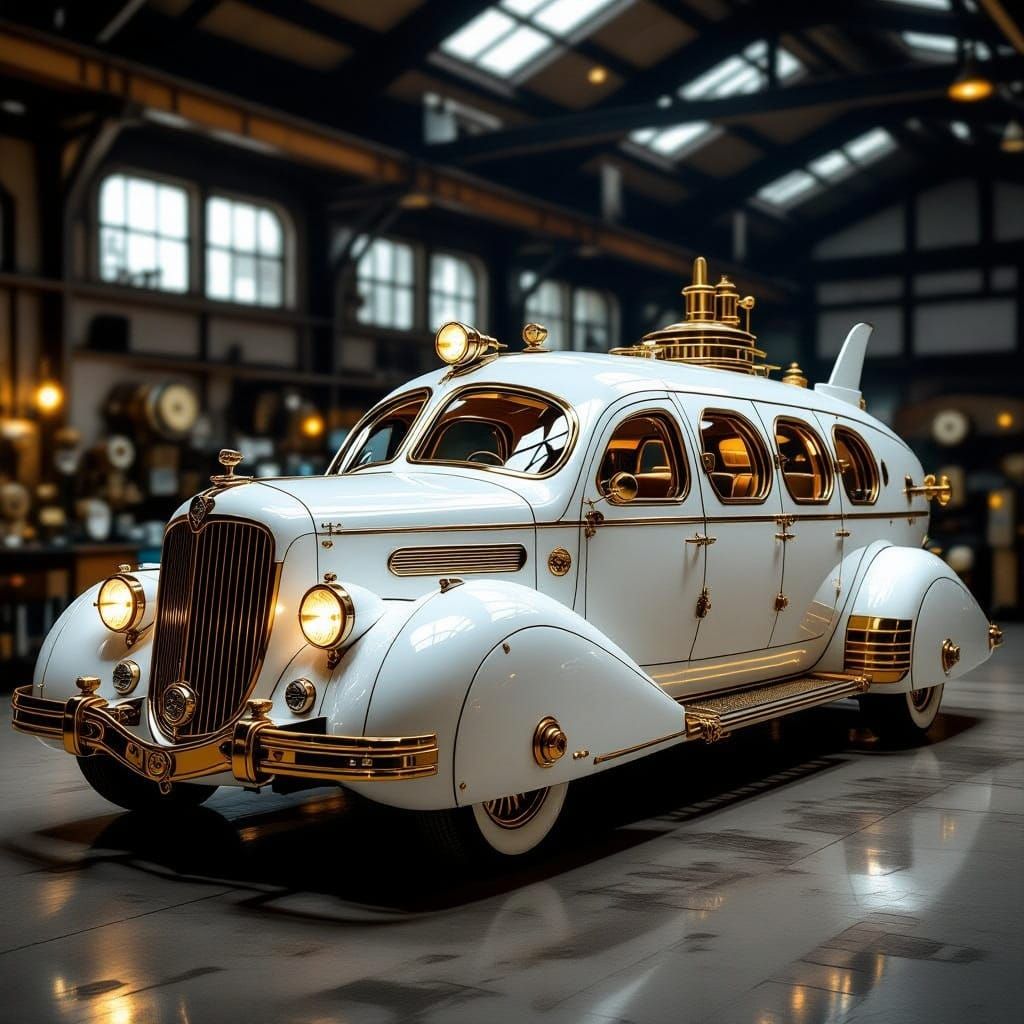 Elegant Steampunk Limousine in a Vintage Workshop