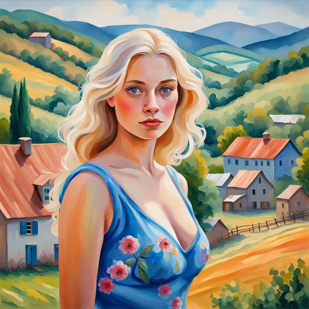 Village Beauty in Impressionist Gouache Style
