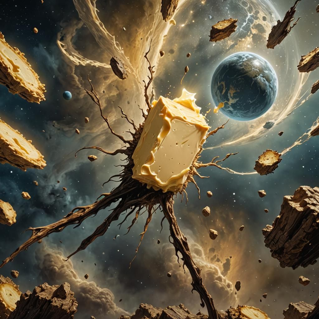 a stick of butter floating in the space