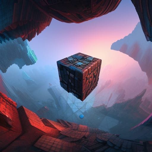 Detailed Cube Matte Painting in Deep Color