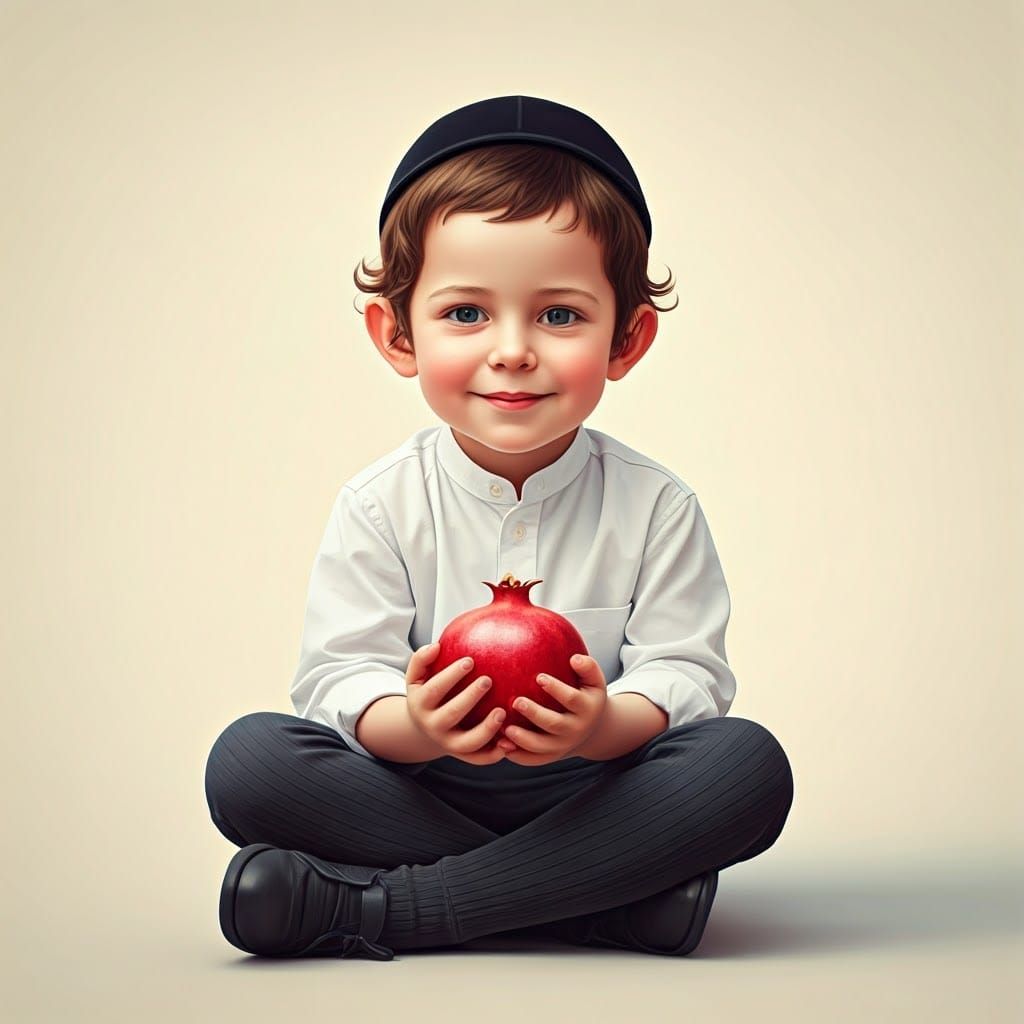 Joyful Boy with Pomegranate: Digital Portrait