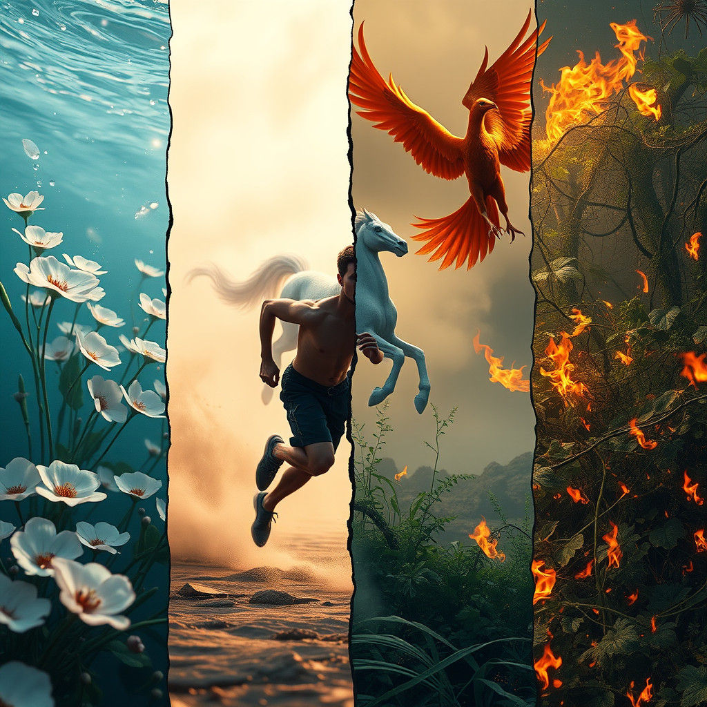 Man Running Through Fractured Elemental Realms