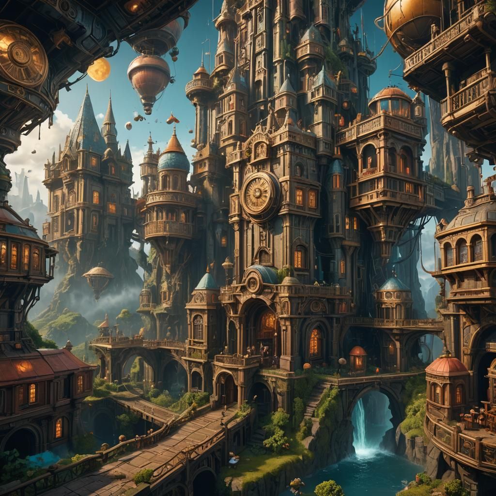 Fantastical Time Machine Matte Painting in Deep Color