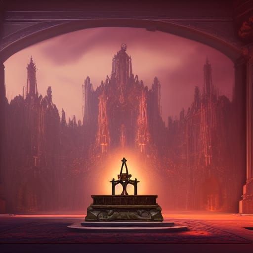 Brimstone Altar with Praying Figures: Fantasy Art