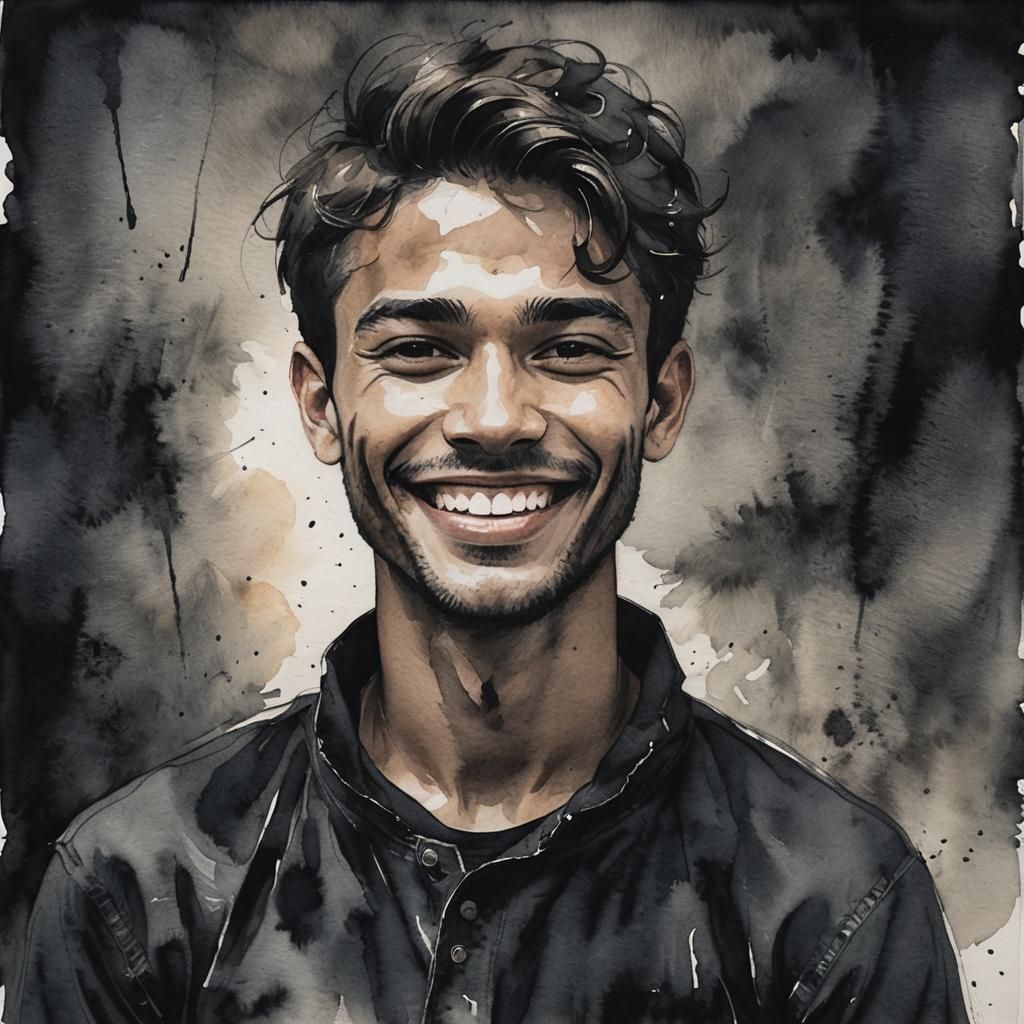 Portrait in shades of black and white (watercolor)