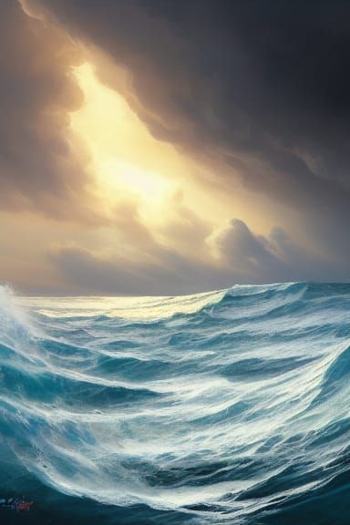 Waves Crashing on Beach in Vibrant Colors