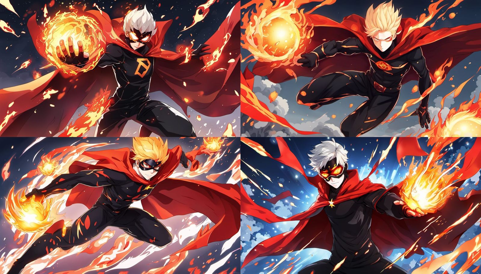 Pyrokinesis Superhero Soaring with Fireballs in Anime Style