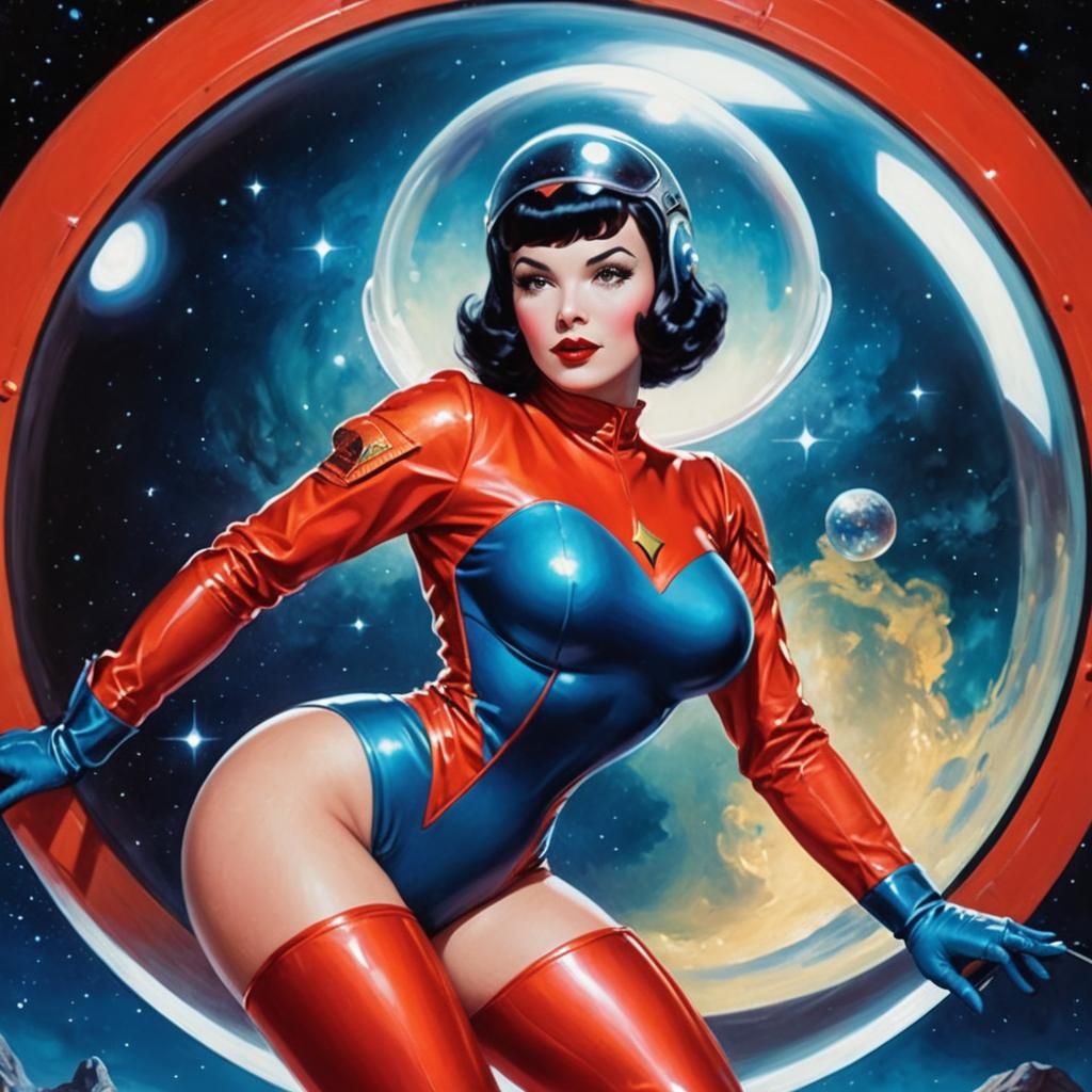 Retro Sci-Fi Pinup Girl on Alien Planet