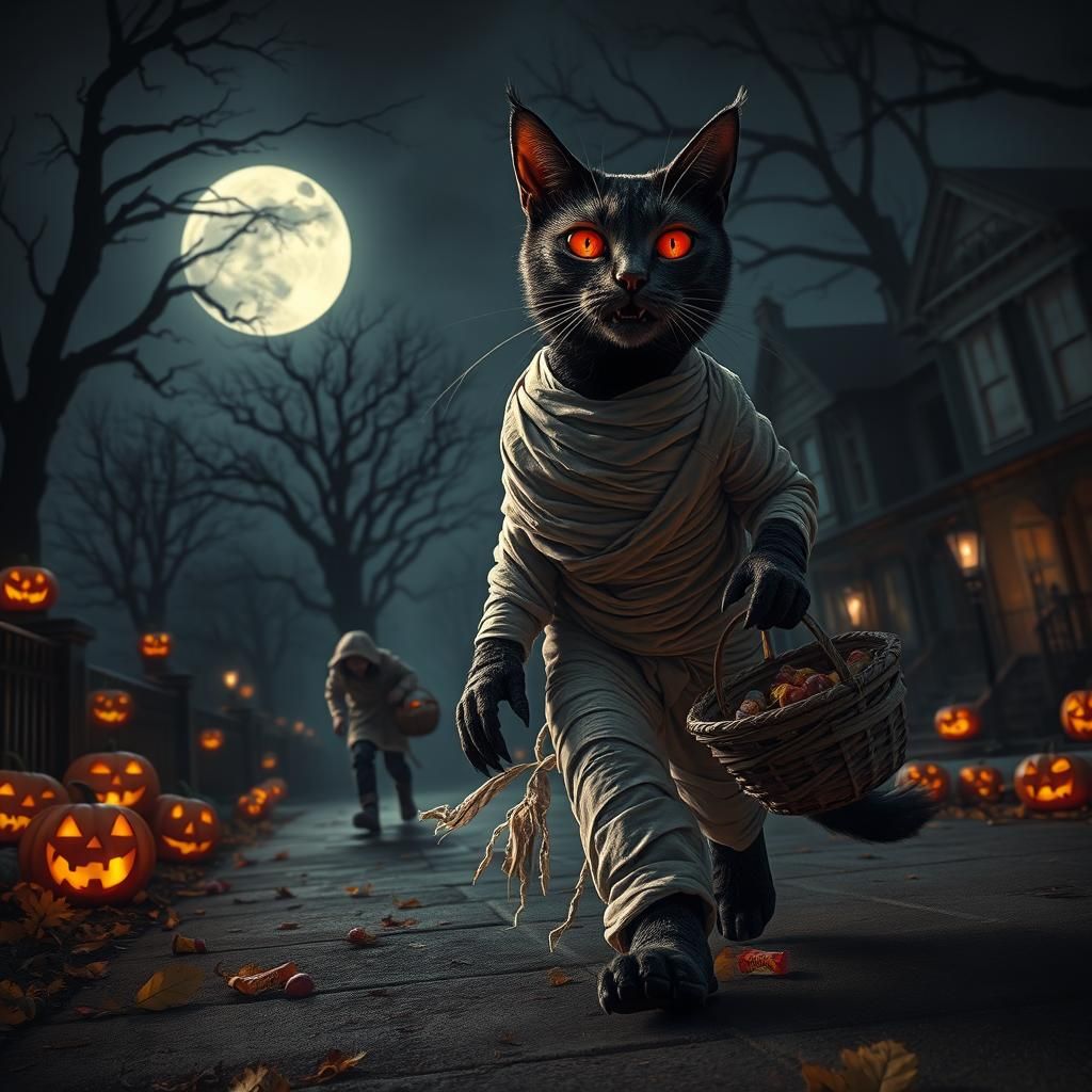 Demonic Cat Terrorizes Child on Halloween Night