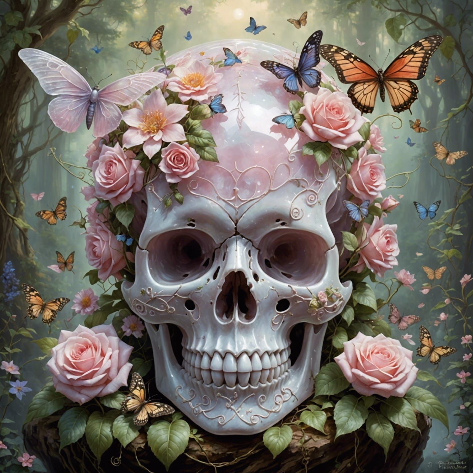 Rose Quartz Skull of Aphrodite in Ethereal Style