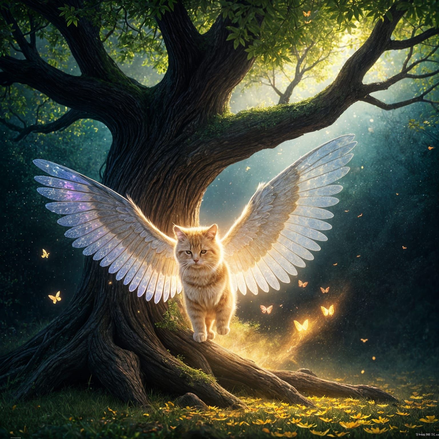 Golden Cat Descends With Wings of Starlight