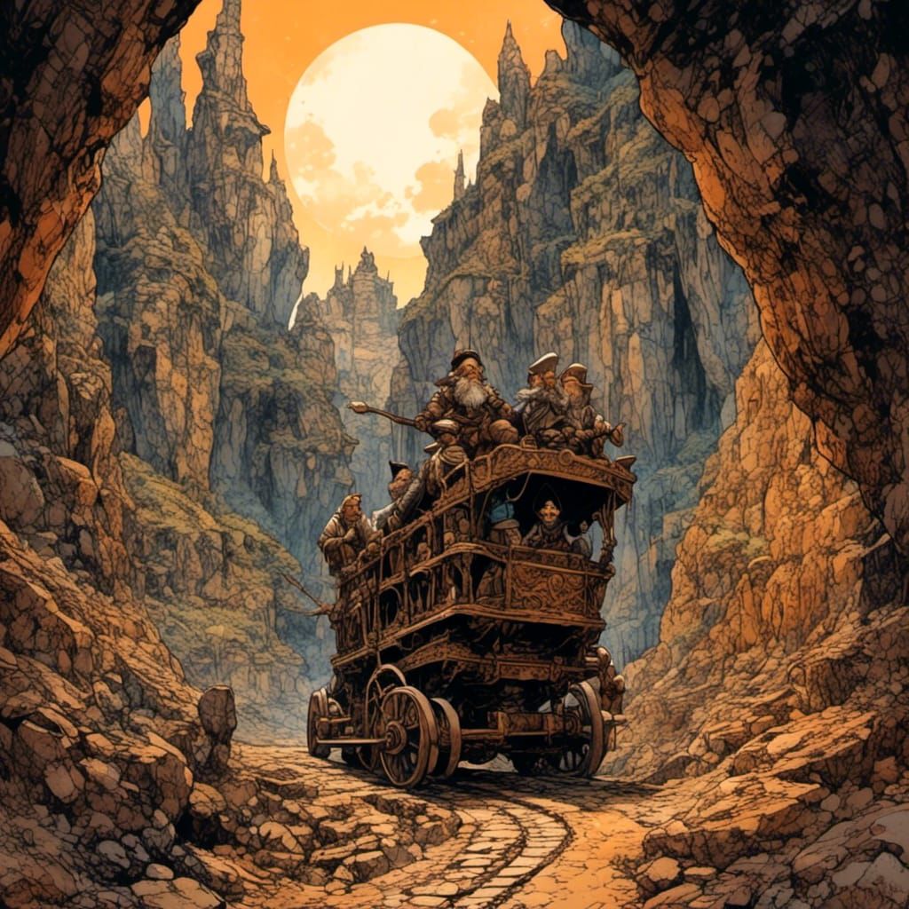 Dwarven City in Mountain, Fantasy Illustration