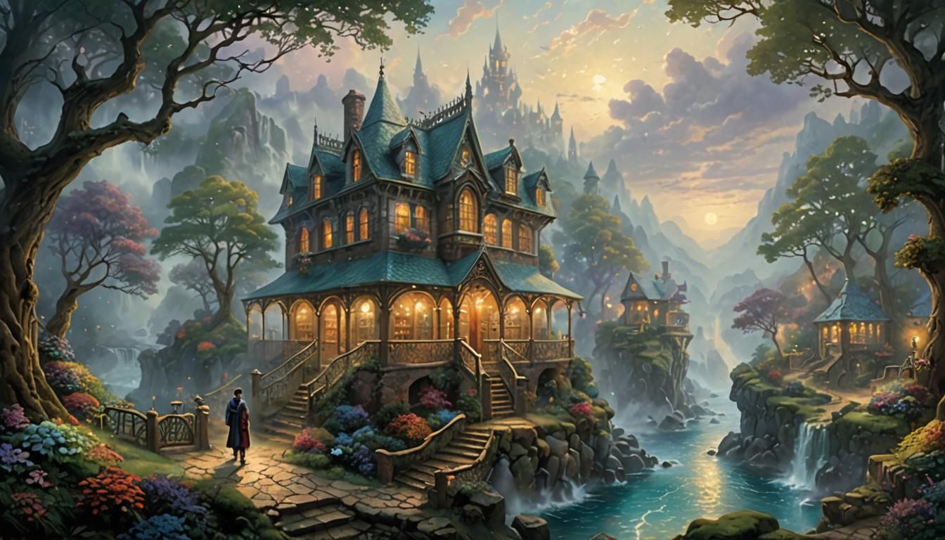 Ethereal Fantasy: The Wanderer's Library in Mist
