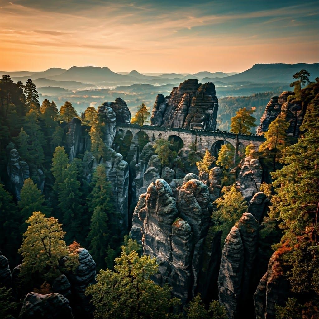 Bastei Bridge in Saxon Switzerland: Natural Light Photograph...