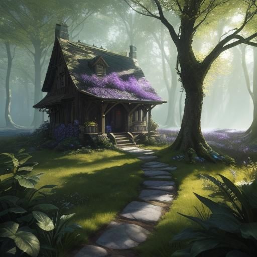 Enchanting Forest: Girl and Dog Playing with Bubbles