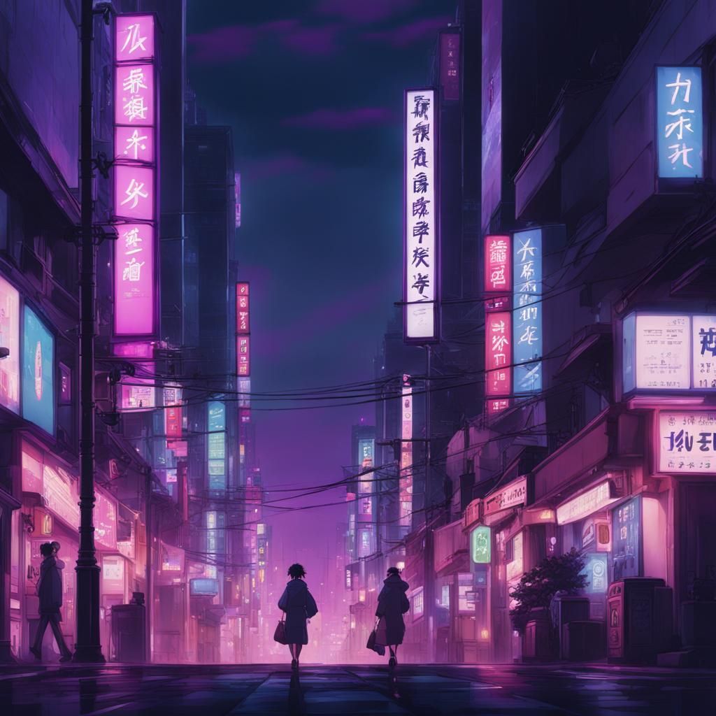 Cyberpunk Manga Cityscape at Night: Anime Key Visual