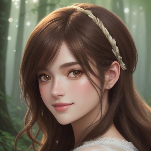 Charming Anime Girl in Pastel Forest: Digital Watercolor