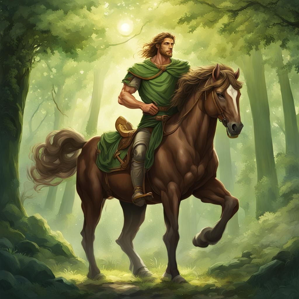 Handsome Centaur Smiling in Magical Forest
